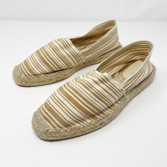 Blue by Saks Fifth Avenue Striped Espadrille Flats Size 10 Cream Tan - Picture 2 of 10